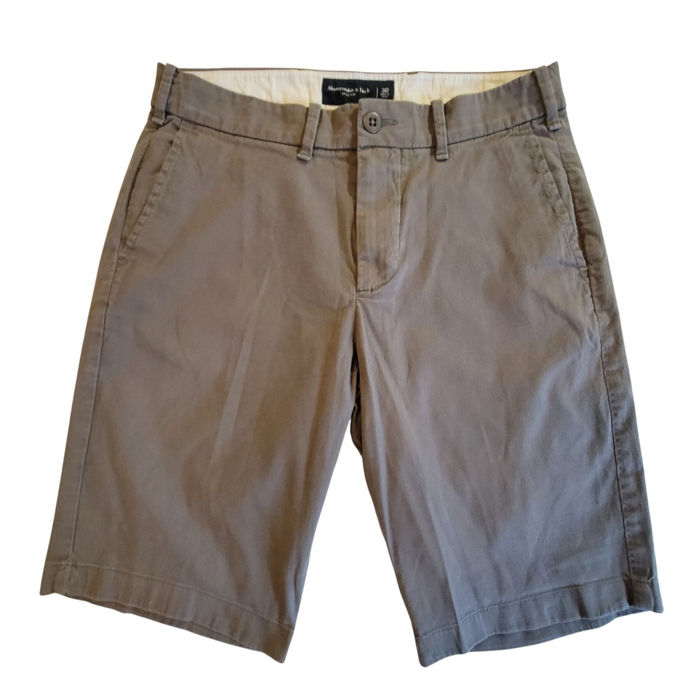 Abercrombie & Fitch Chino Shorts Mens 30 Taupe‎ Grey Stretch Flat Front Casual